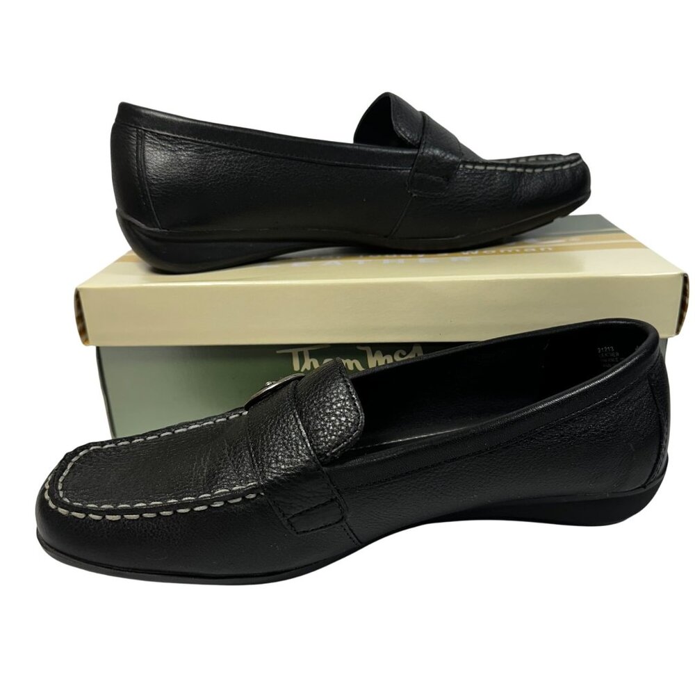 Thom McAn Women's Leather Loafers With Buckle Detail Preppy Academic - Picture 2 of 7